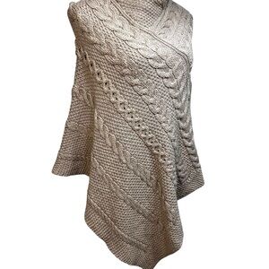 Inis Crafts Irish Merino Wool Cable Knit Poncho Wrap | Small/Medium | Cowl Neck